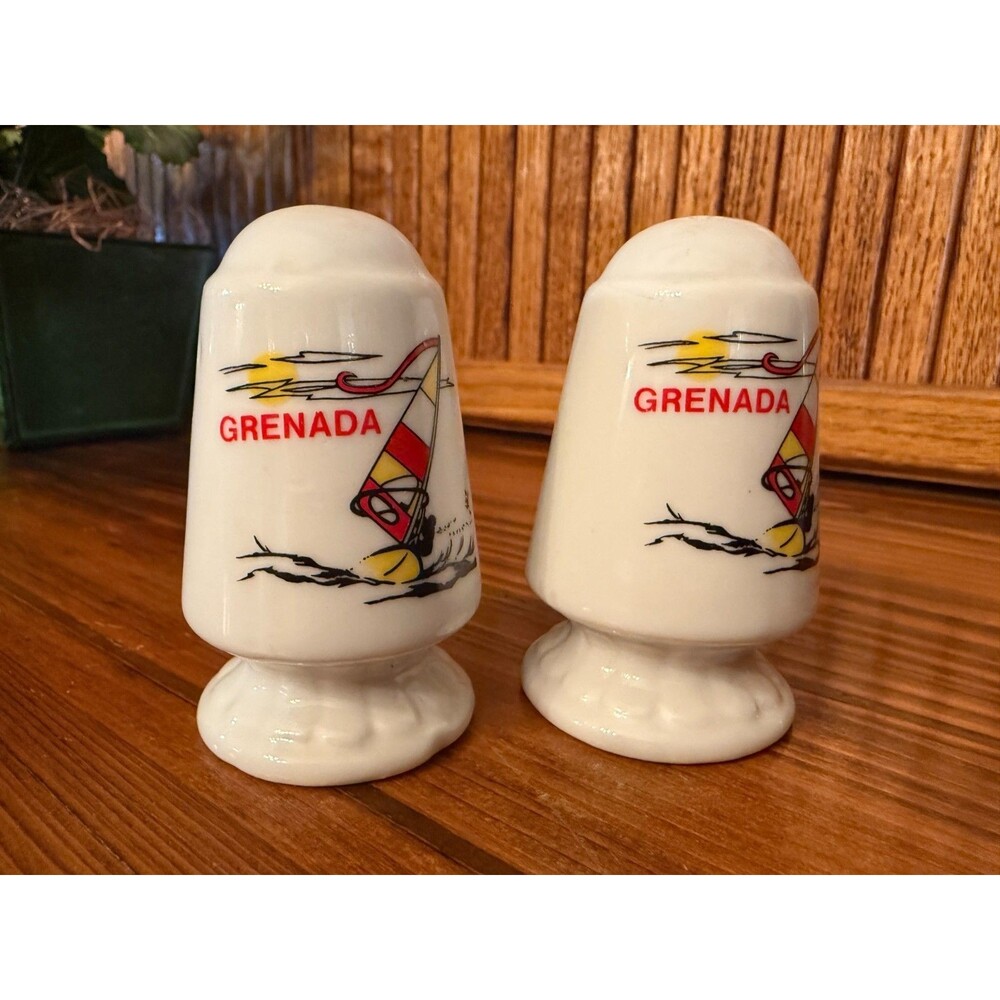 Vintage Grenada Salt Pepper Shakers Caribbean Souvenir Windsurfer Set
